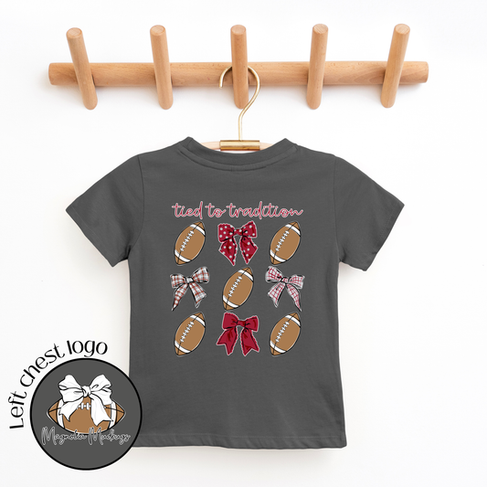 *PREORDER* Tied to Tradition | Crimson + Gray | Football Kid’s Tee