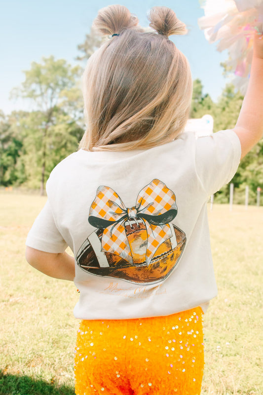 *PREORDER* Gingham Bow | Orange | Football Kid’s Tee