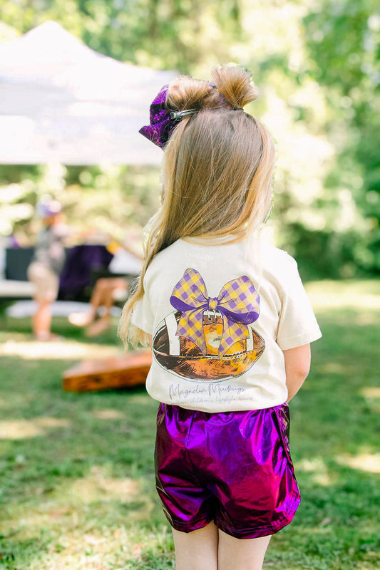 *PREORDER* Gingham Bow | Purple + Gold | Football Kid’s Tee