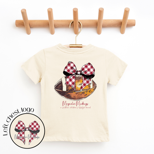 *PREORDER* Gingham Bow | Crimson | Football Kid’s Tee
