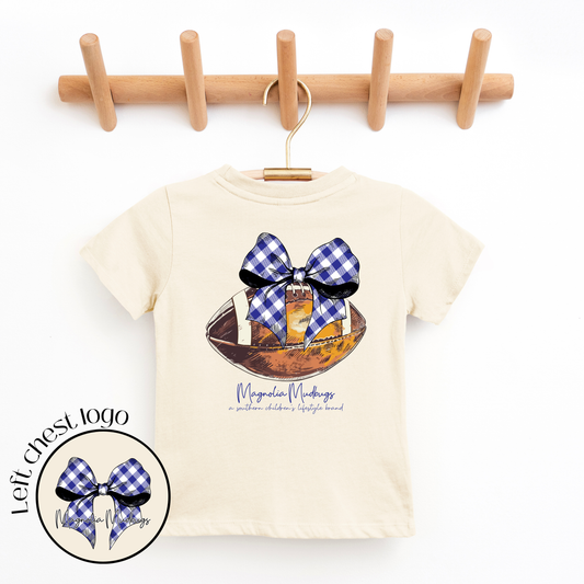 *PREORDER* Gingham Bow | Royal | Football Kid’s Tee