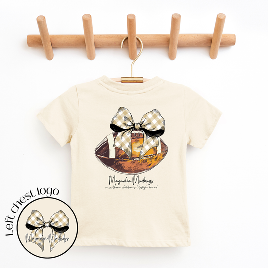 *PREORDER* Gingham Bow | Gold | Football Kid’s Tee