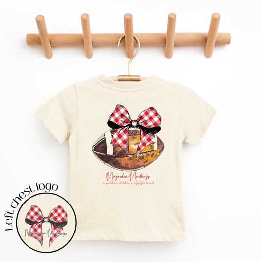 *PREORDER* Gingham Bow | Red | Football Kid’s Tee