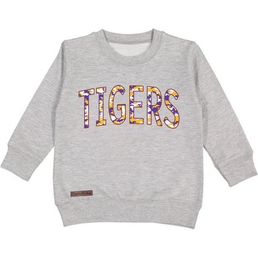 *PREORDER* Camouflage Tigers Kids Crewneck Pullover | Purple + Gold